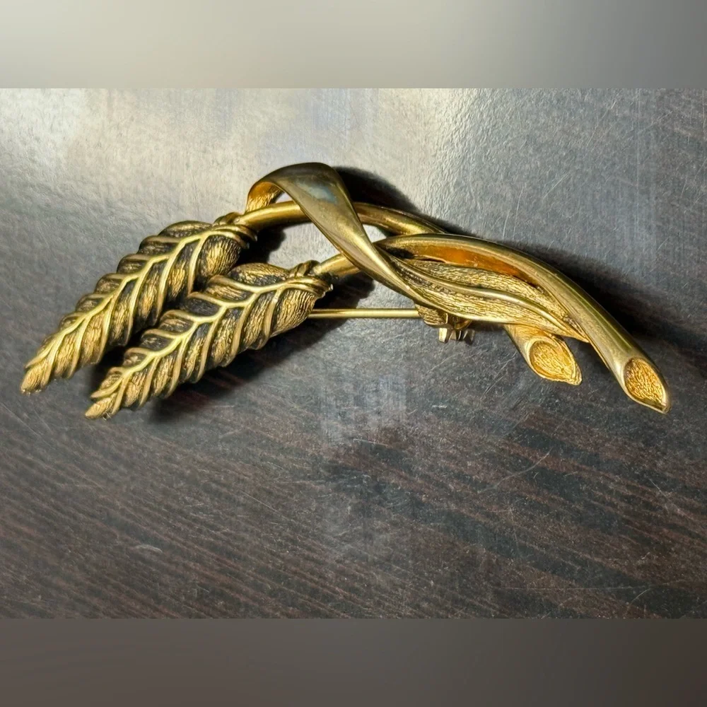 Vintage Signed Paquette Wheat Sheaf Gold Tone Brooch Pin‎ -3” Long